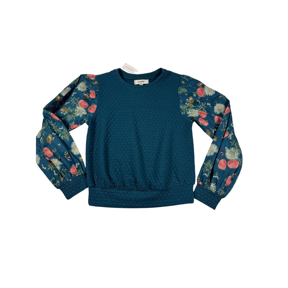Anthropologie Porridge Top XS Teal Floral Mixed Media Blouse NWT $98
